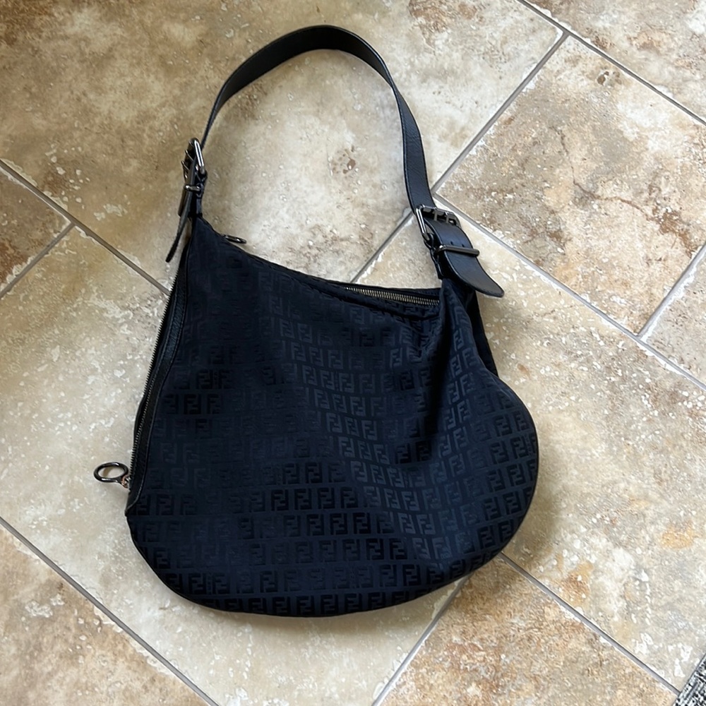 Fendi Black Nylon Saddle Shaped Shoulder Bag- vintage/ discontinued